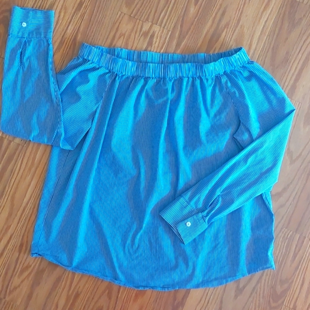 Zara Woman Off-the-Shoulder Pin Striped Blouse, Sz M